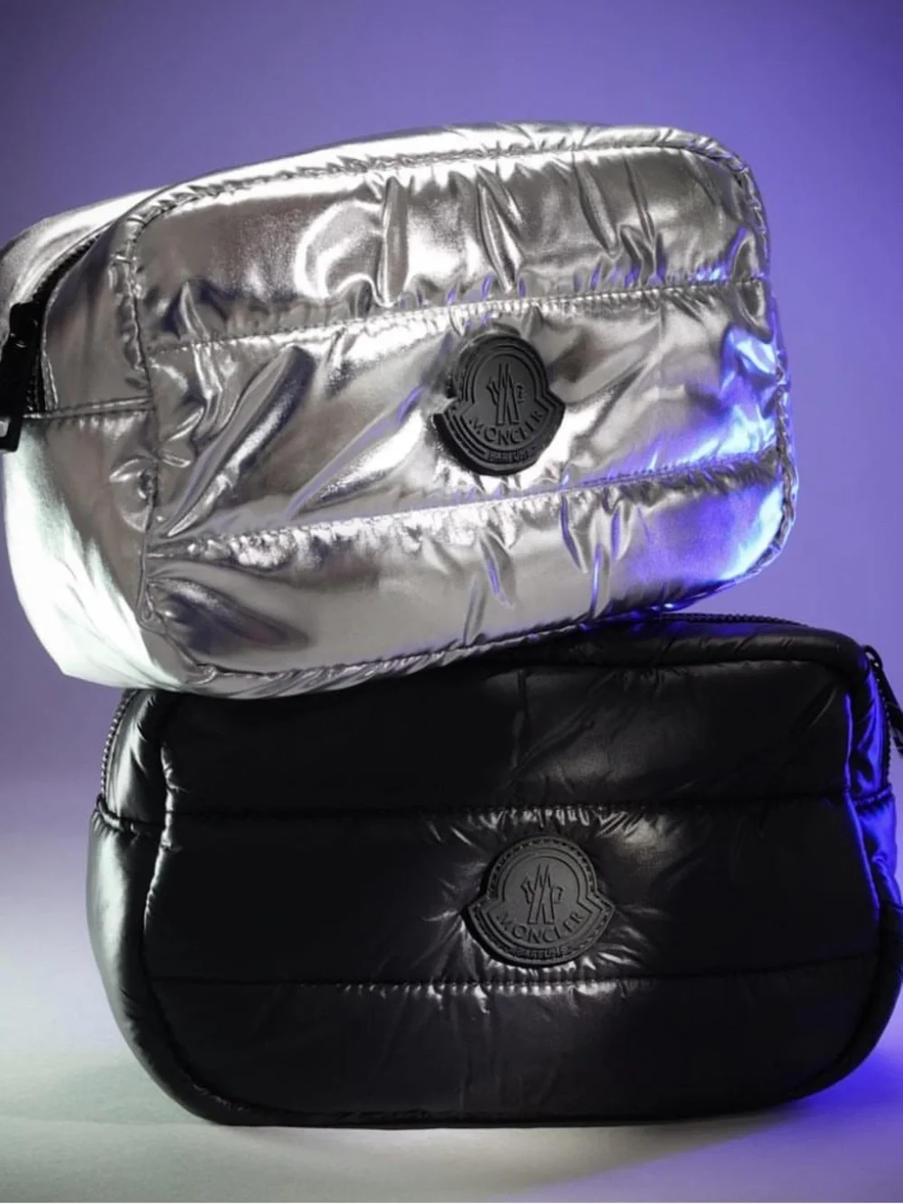MONCLER PARFUMS SILVER GWP NOVELTY Puffer Quilted Pouch NEW UNISEX
